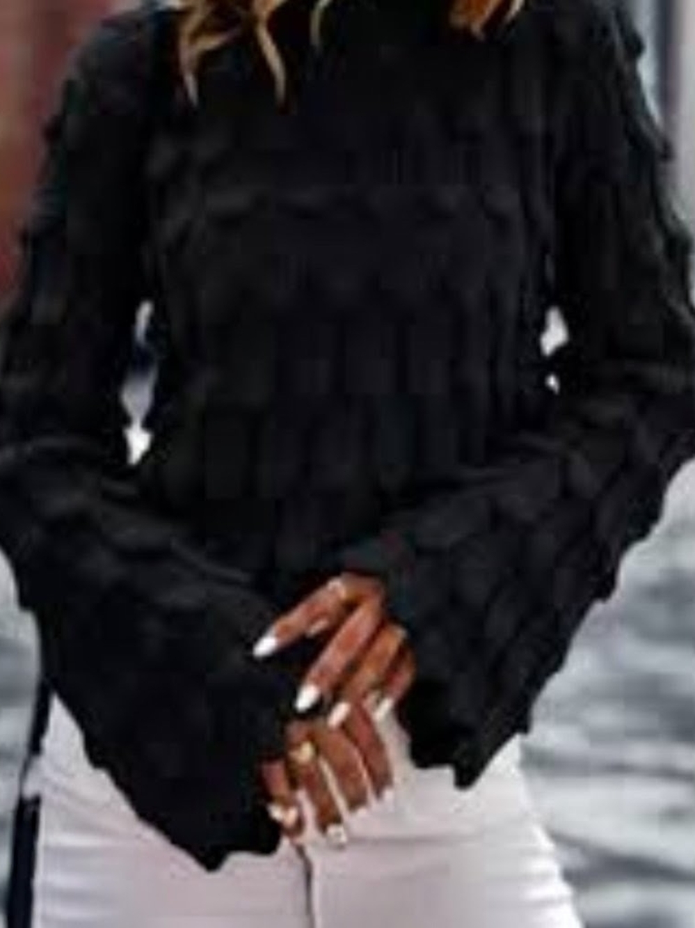 Black Ruffled Long-Sleeve Sweater
